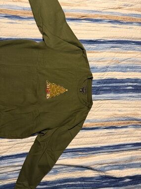 Bit & Bridle Olive Green Crewneck Sweater with Embroidered Tree